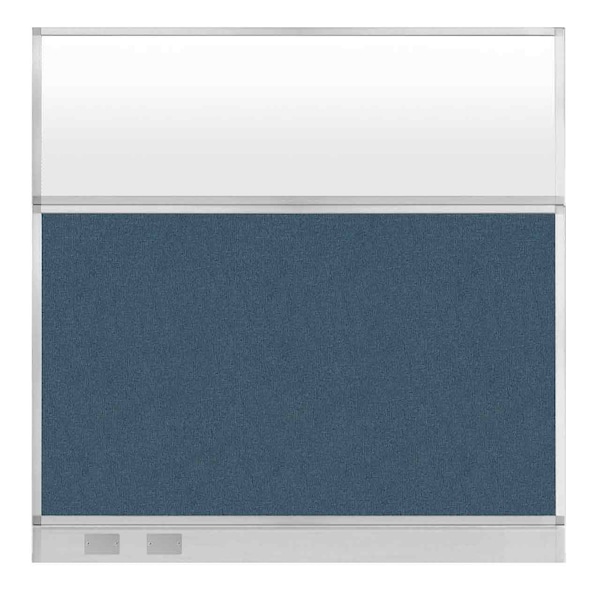 Hush Panel Cubicle Partition 6' x 6' W/ Window Caribbean Fabric Frosted Window W/ Cable Channel